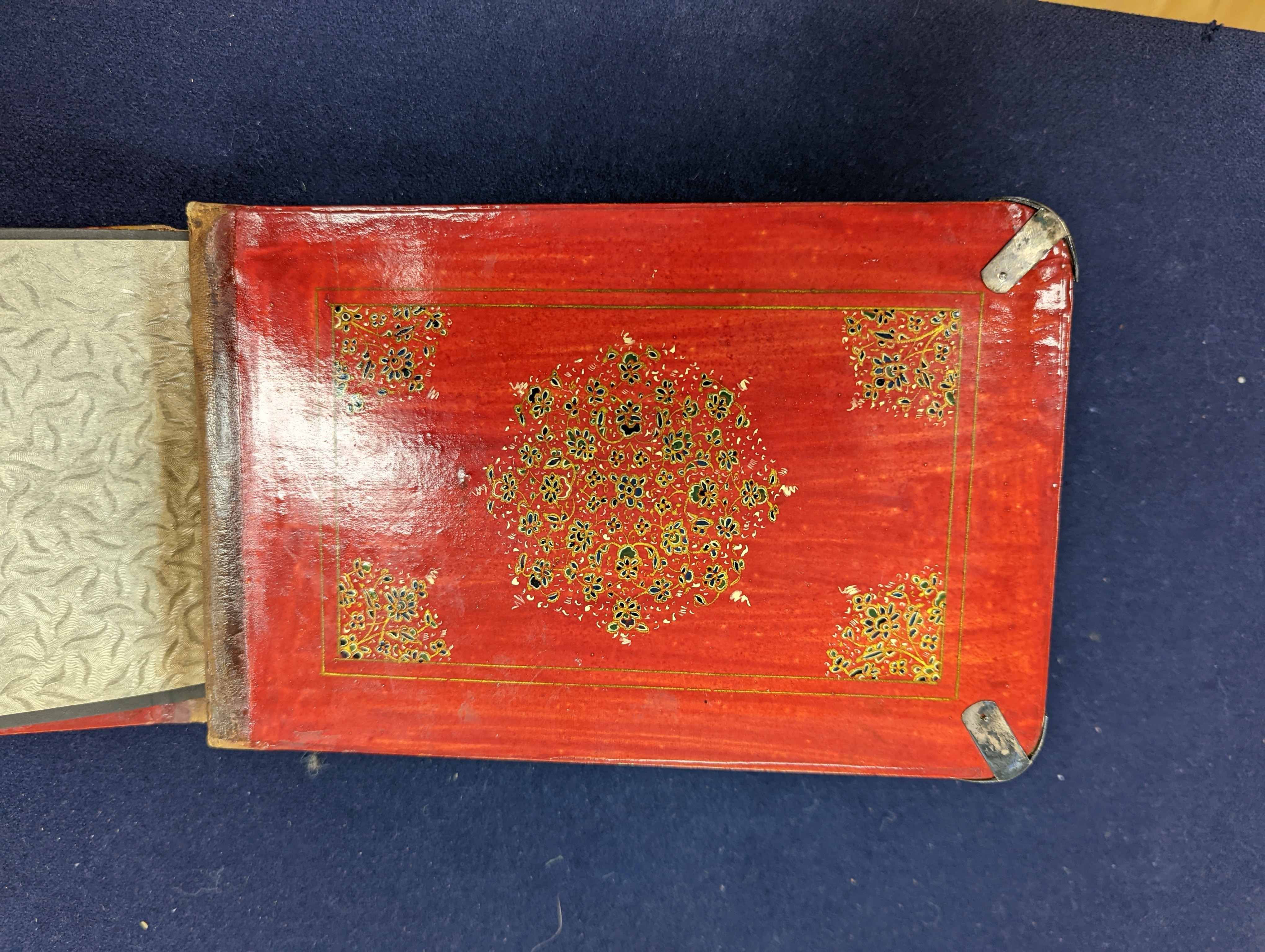 A WMF dish, Islamic white metal mounted photo album and a plated teapot and jug